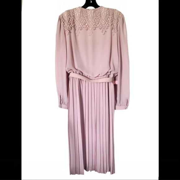 VTG mauve midi dress szS/M 70s In The Mood pleated secretary lace office vintage - Picture 8 of 10